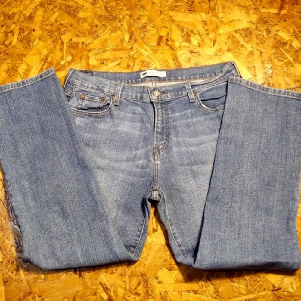 VTG* LEVIS 505 JEANS*STRAIGHT LEG*WOMEN 14 PLUS SHORT*STONEWASH BLUE DENIM